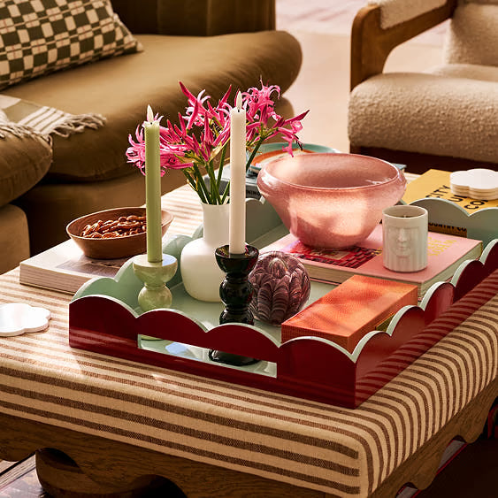 Scallop Large Tray - Cherry & Eau de Nil Lacquered