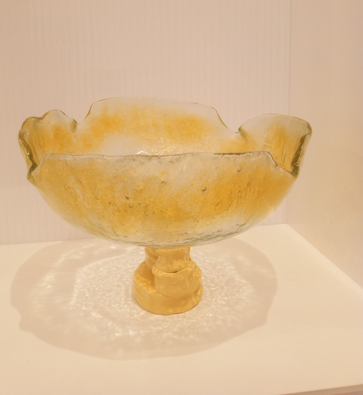 GLASS BOWL CERAMIC CUBE BASE-YELLOW