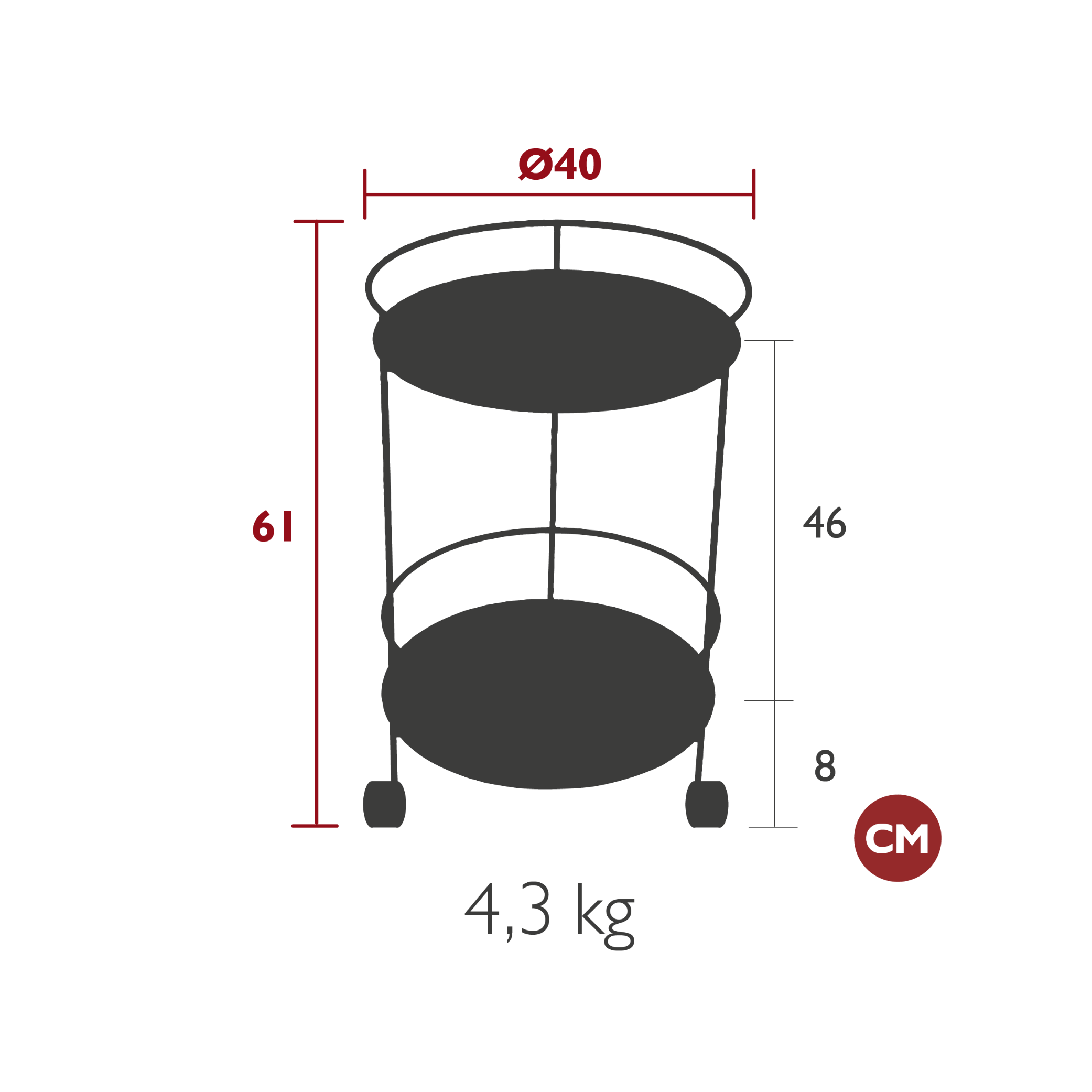 Guinguette Side Wheeled Table