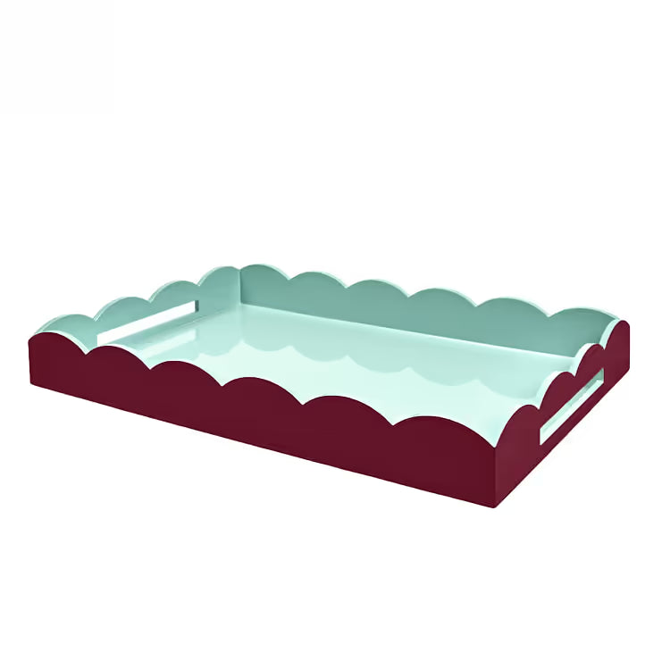 Scallop Large Tray - Cherry & Eau de Nil Lacquered