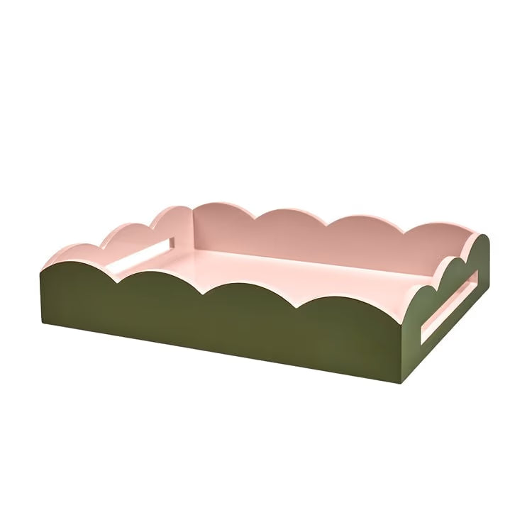 Scallop Medium Tray - Khaki & Pink Lacquered