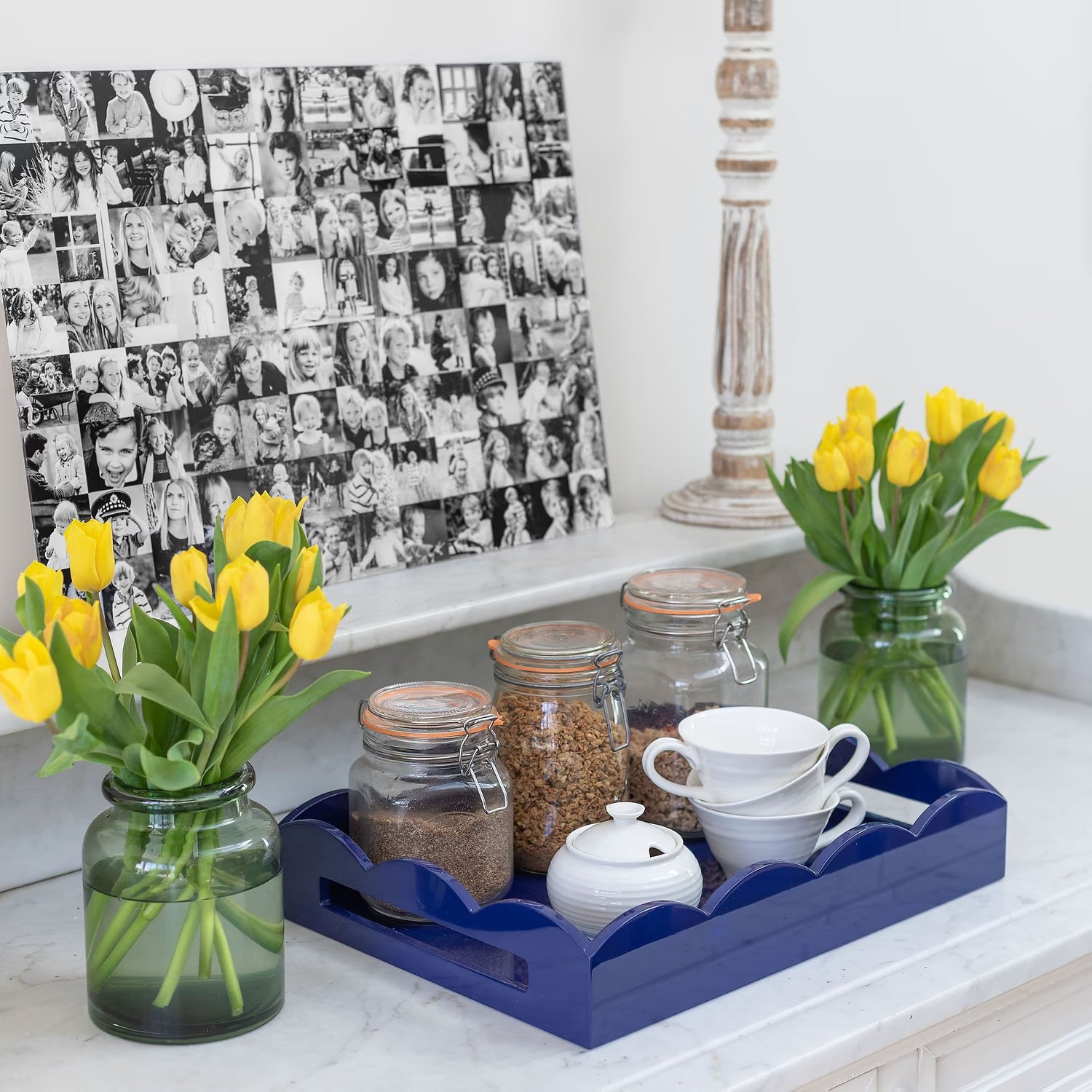 Navy Medium Lacquered Scallop Serving Tray